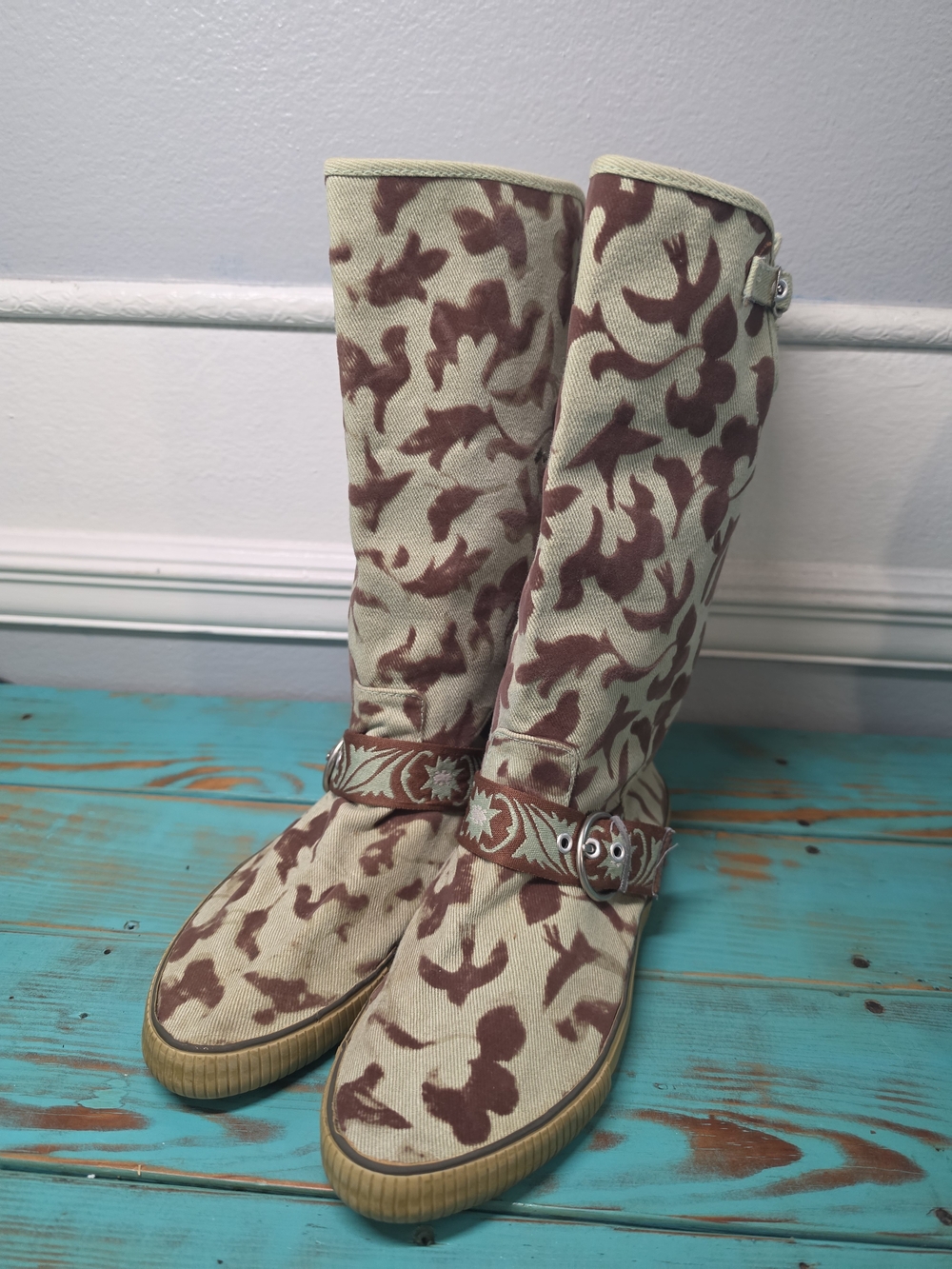 Y2K Sugar Mid Calf Boots Light Green and Brown Size 8.5